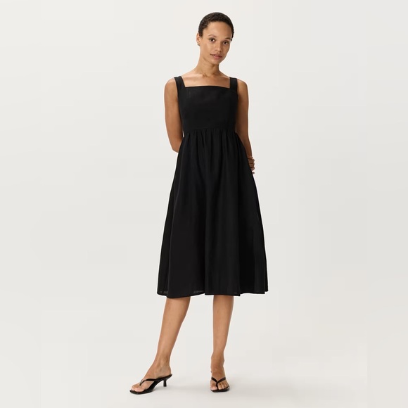 Quince 100% European Linen Fit & Flare Midi Dress Black XS